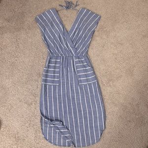 Universal Thread Linen chambray faux wrap striped midi v neck dress — small